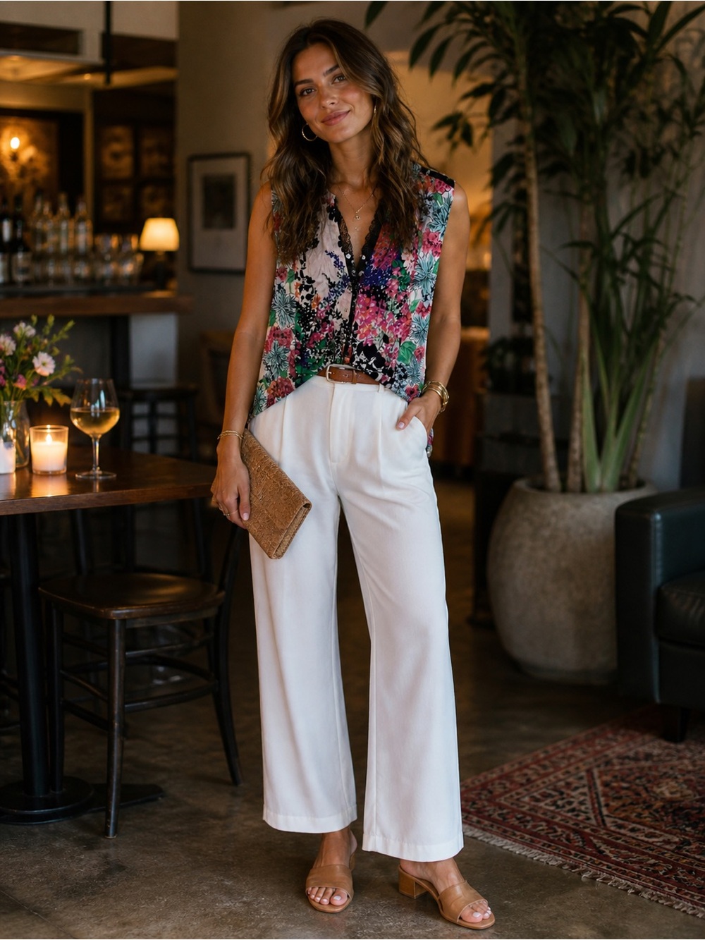 Anthropologie “Tiny” Mariza Petites SP Sleeveless Floral Blouse Lace Trim NWOT